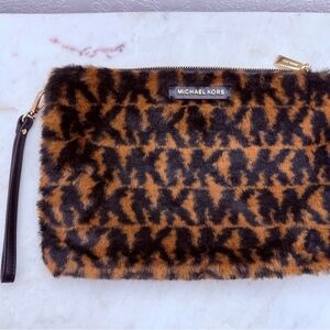 Michael Kors Furry Black and Brown Clutch/wristlet zip